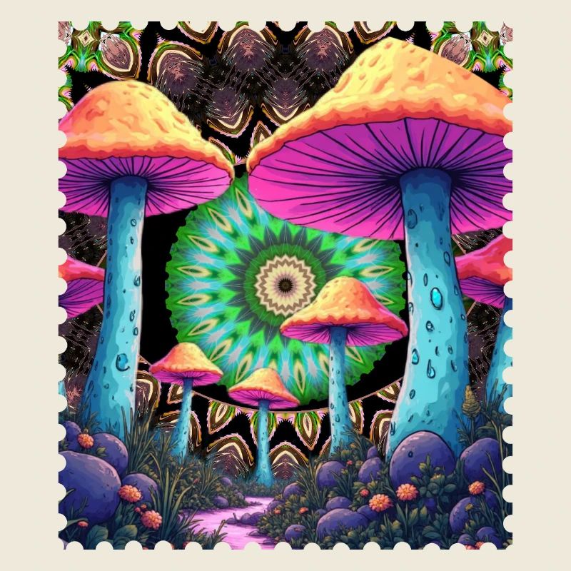 Psychedelic mushrooms in the mandala forest