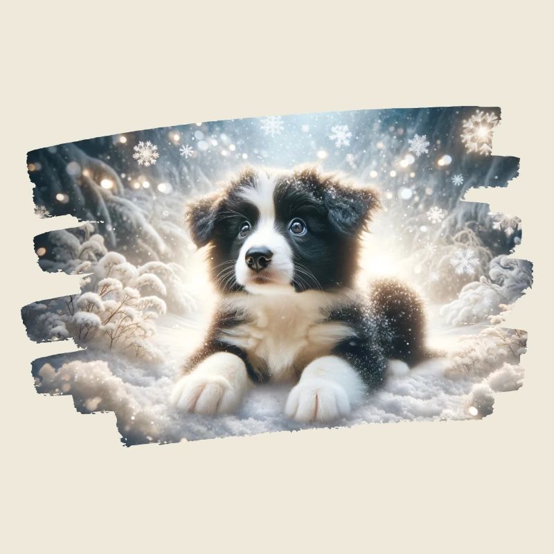 Rêve d’hiver avec chiot border colly dans la neige