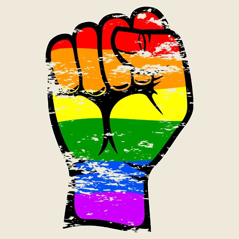 Symbole de poing de la main de drapeau de couleur arc-en-ciel utilisé
