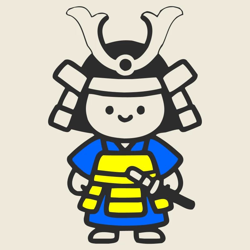 Kawaii Samurai Child in Yellow Blue