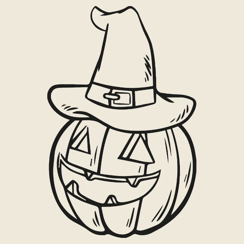 Pumpkin Sketch with Witch Hat – Cute Halloween Motif