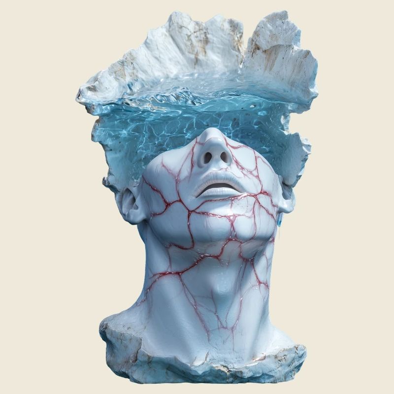 surreal marble statue bust