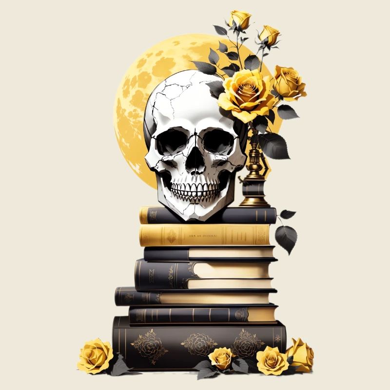 Stack of books with skull