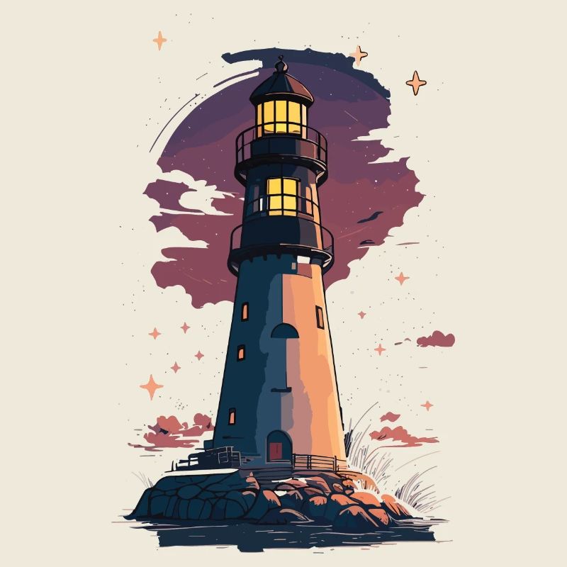 Phare nocturne étoilé au bord de mer