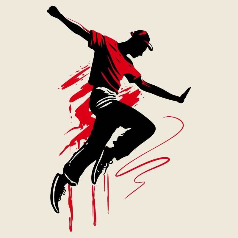 Breakdancer Dancer Silhouette in Red Black
