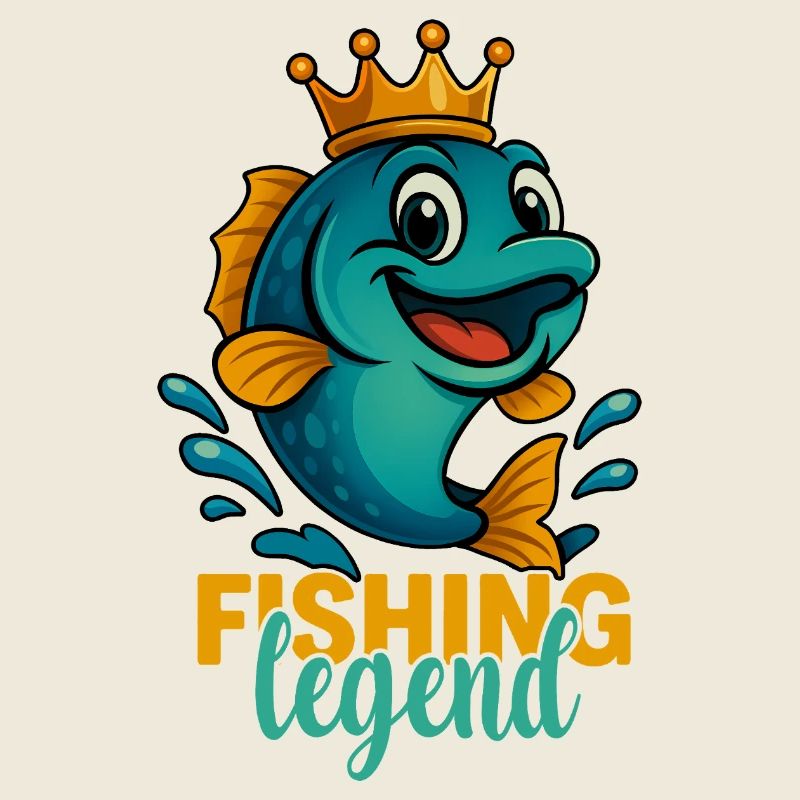 Légende de pêche dessin animé poisson avec couronne