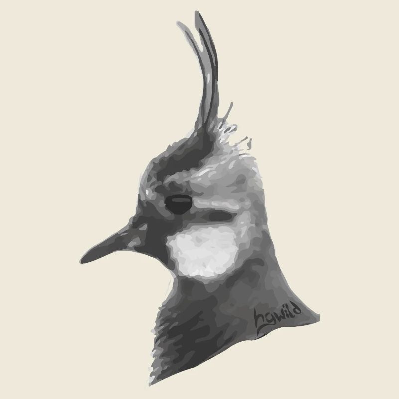 Portrait du vanneau huppé - Tête d’oiseau gris avec couronne de plumes