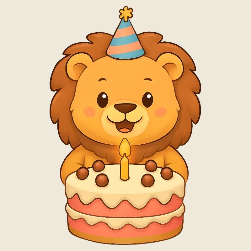 Löwe mit Geburtstagstorte