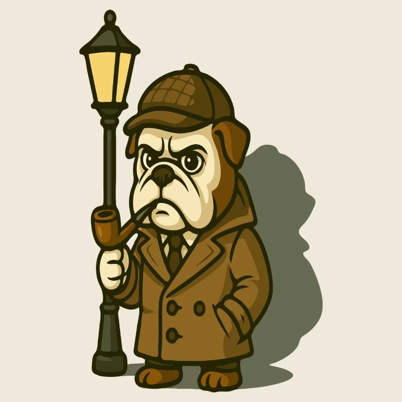 Sherlock Bulldog détective avec la pipe et la lampe