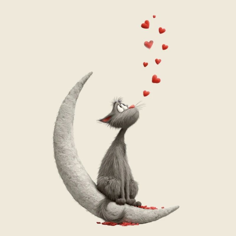 Katze auf Mond 