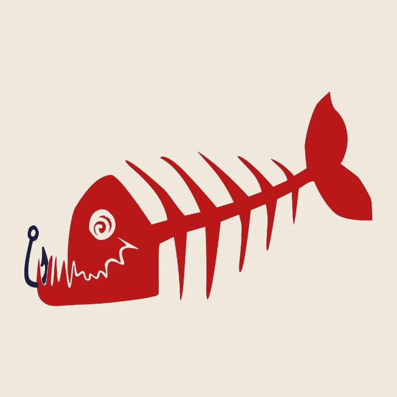 Freaky bad pirate fish skeleton. Red color