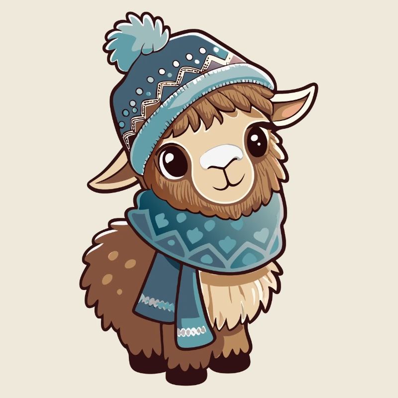 Cute llama with scarf and bobble hat.