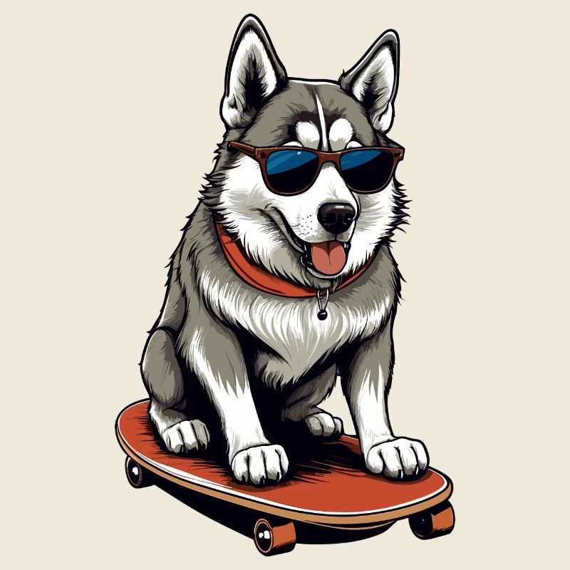 Cute husky on skateboard
