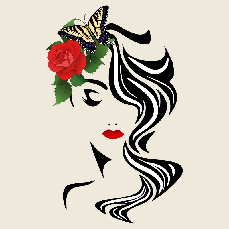 Gesicht mit Schmetterling und Rose