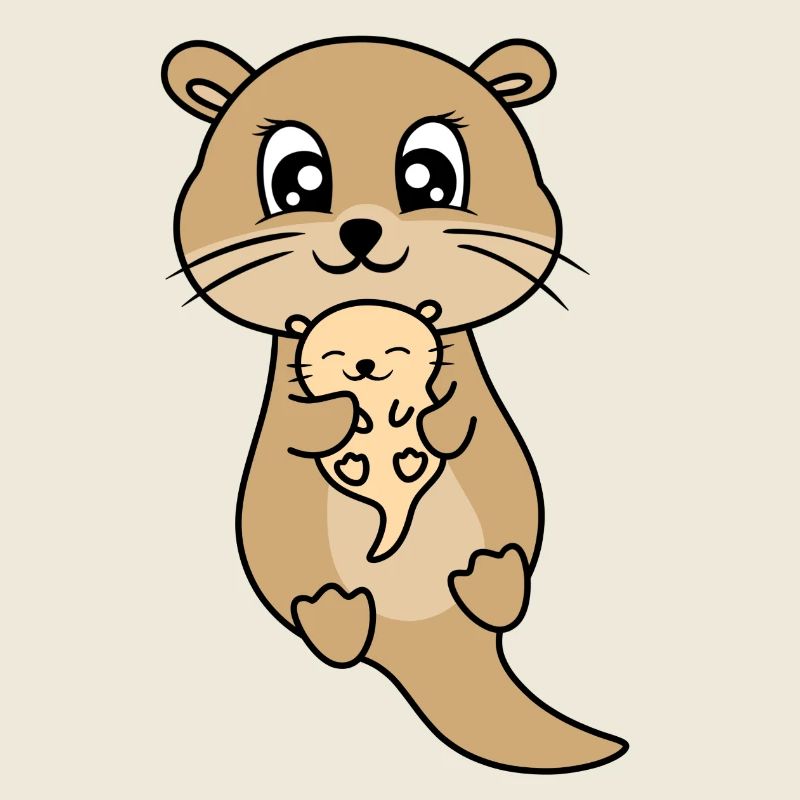 Mère et bébé loutre mignon