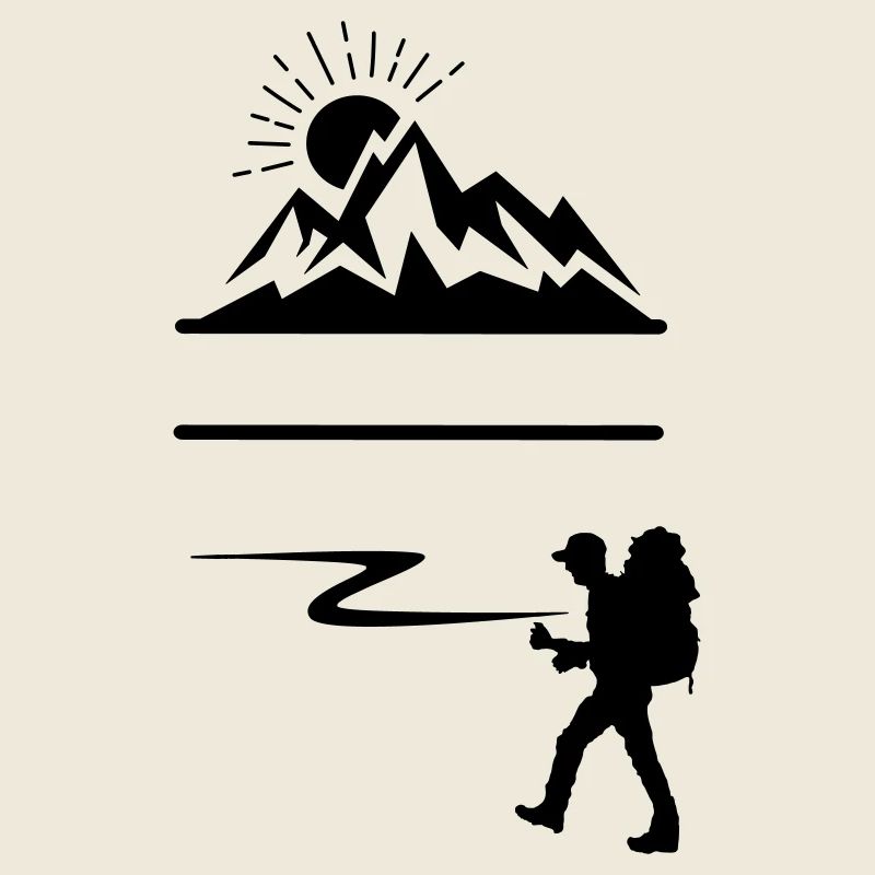 Backpack hiker, mountains on background banner