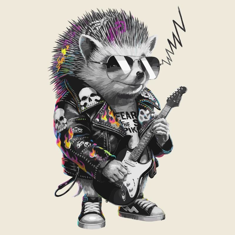 Punkig Igel mit E-Gitarre