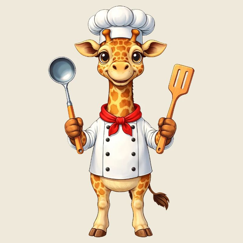 Cute Giraffe Chef Cartoon Funny Kitchen Food