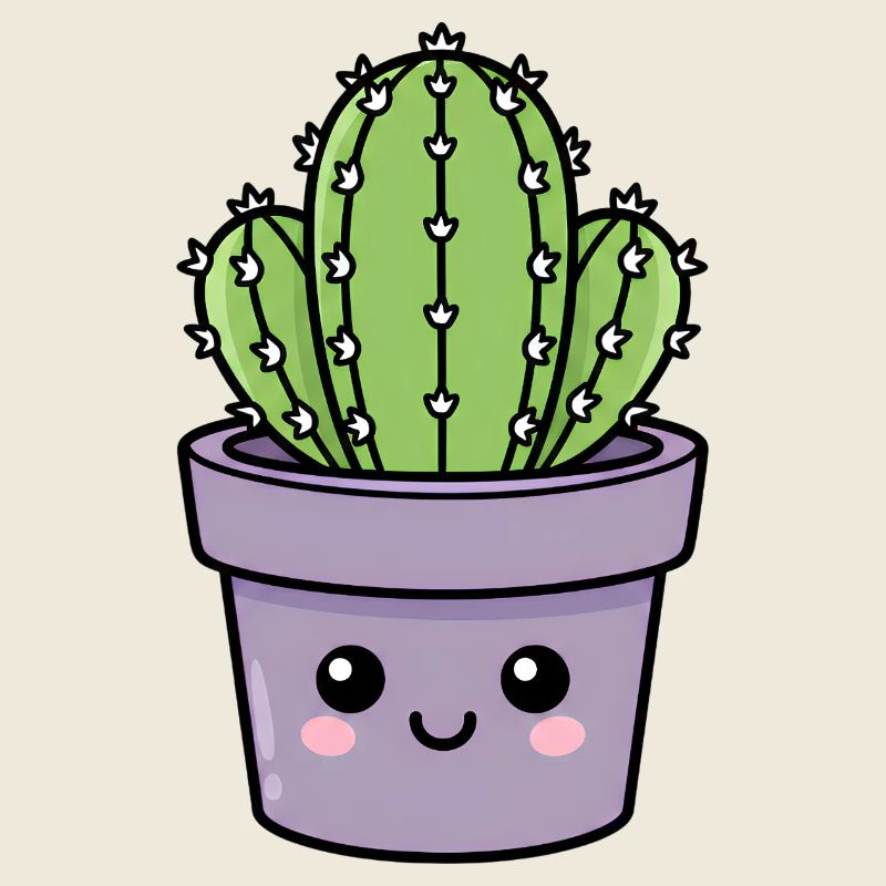 Cactus Kawaii dans un pot violet