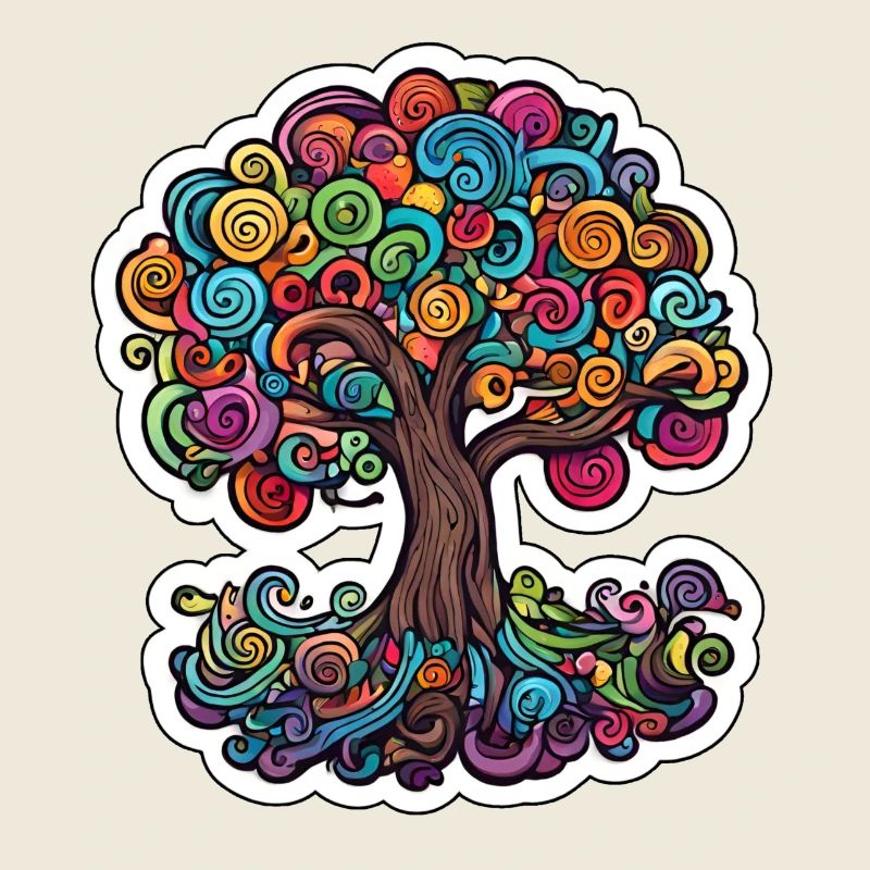 Arbre de vie coloré arbre avec des boucles colorées abstrait