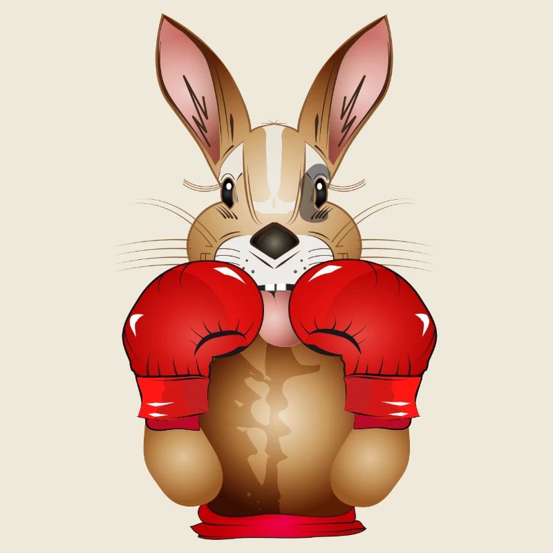 Rabbit as a boxer with boxing gloves and black eye