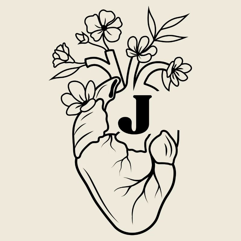Buchstabe j Herz Schwarze Blumen Anatomie