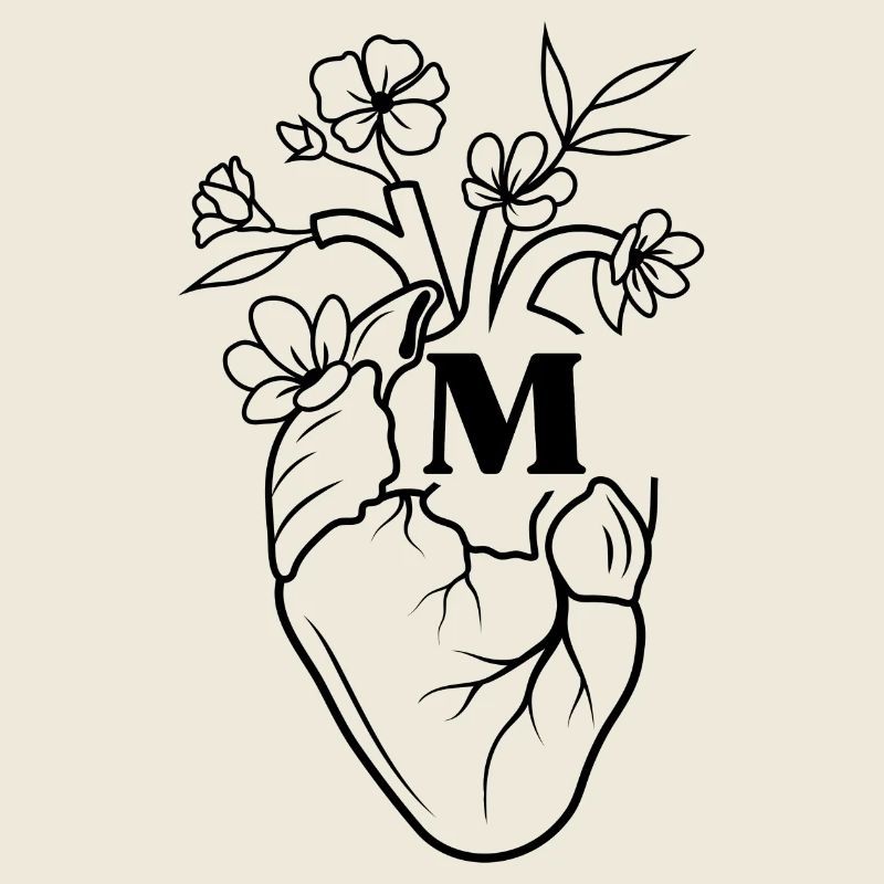Buchstabe M Herz Schwarze Blumen Anatomie