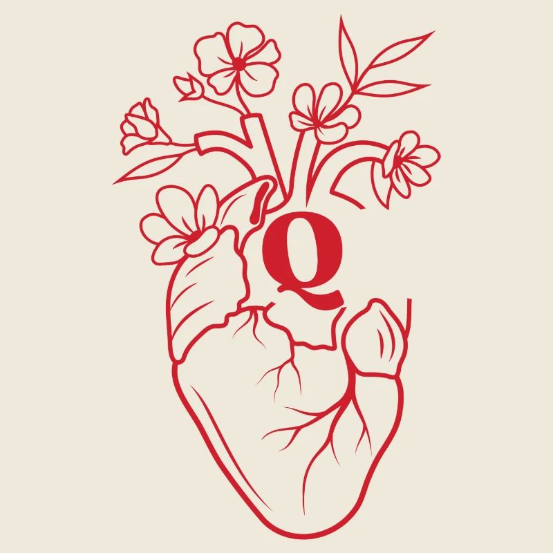 Buchstabe Q Herz Rote Blumen Anatomie