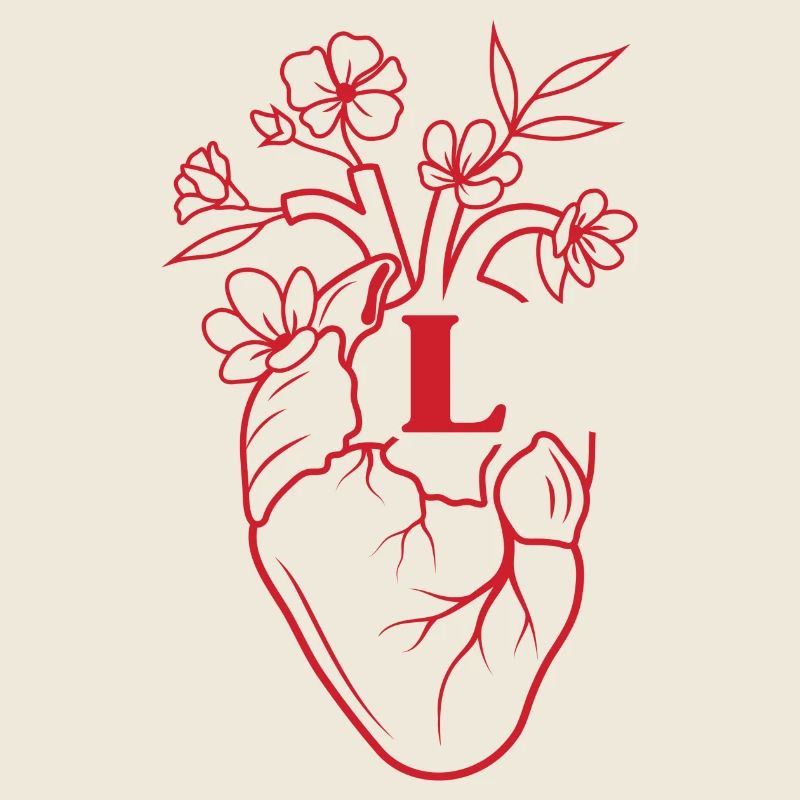 Buchstabe l Herz schwarze florale Anatomie