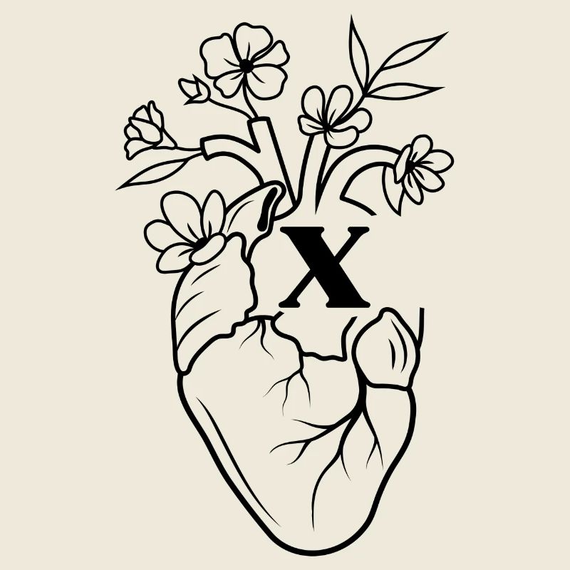 Buchstabe x Herz Schwarze Blumen Anatomie