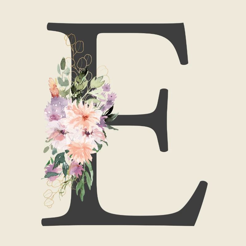 Buchstabe E, Monogramm, Blumen