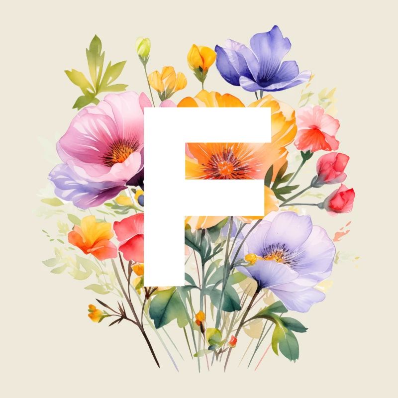 F Monogramm , bunter Blumenstrauss