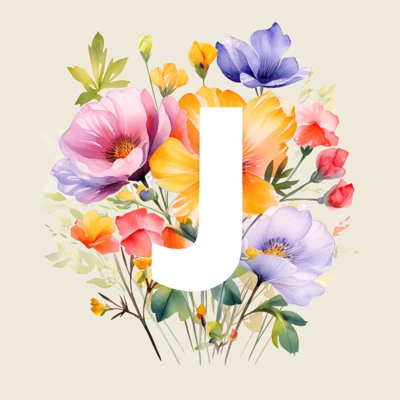 J Monogramm , bunter Blumenstrauss