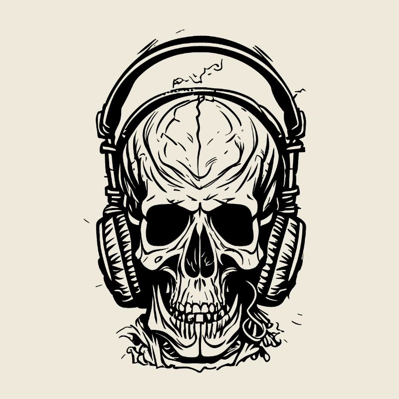 Totenkopf mit Kopfhörern