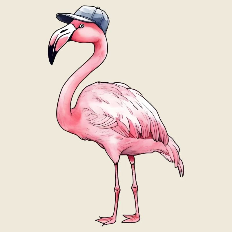Pinker Flamingo mit Baseball Cap