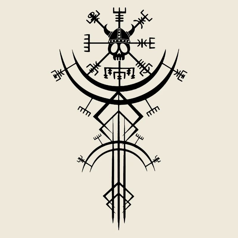 Schwarzer Totenkopf und Wikinger-Kompass