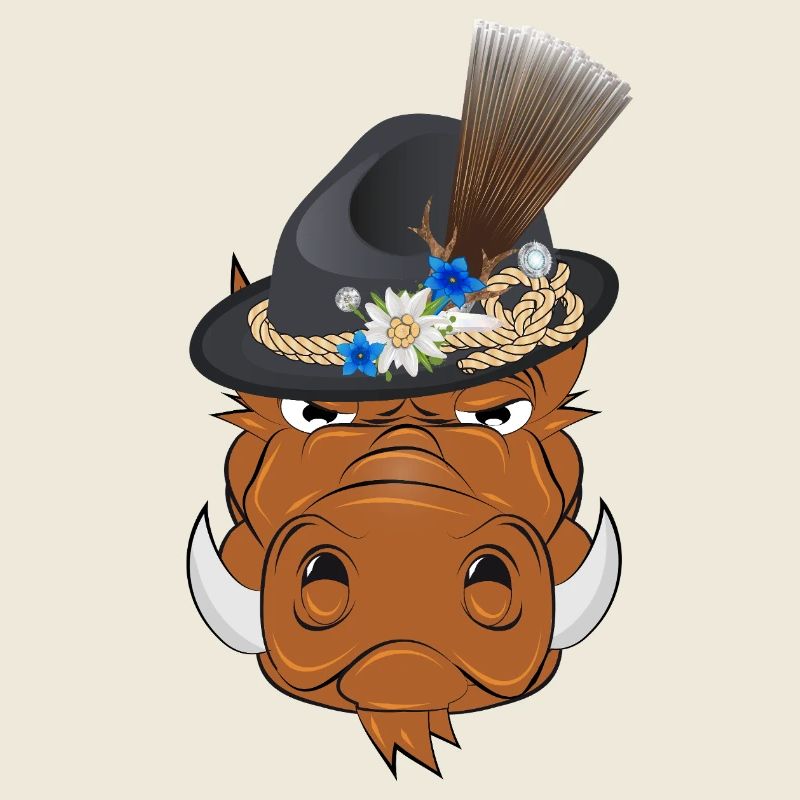 Wild boar with traditional hat – humorous motif