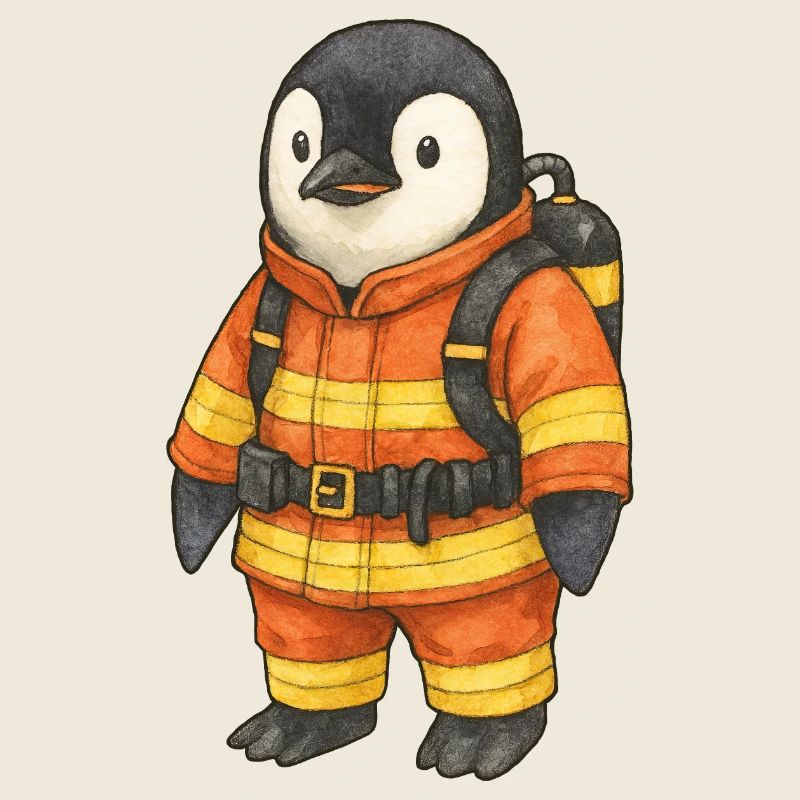 Niedlicher Pinguin Feuerwehrmann Sicherheitsheld