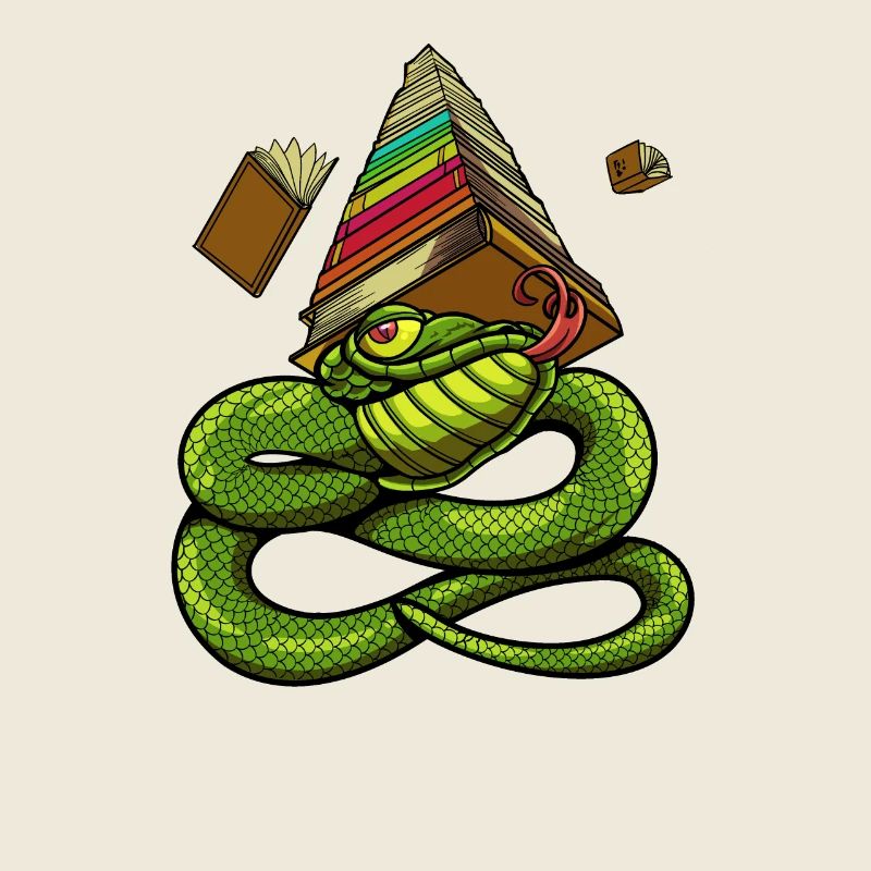 Cartoon Snake with Stack of Books - Bookworm