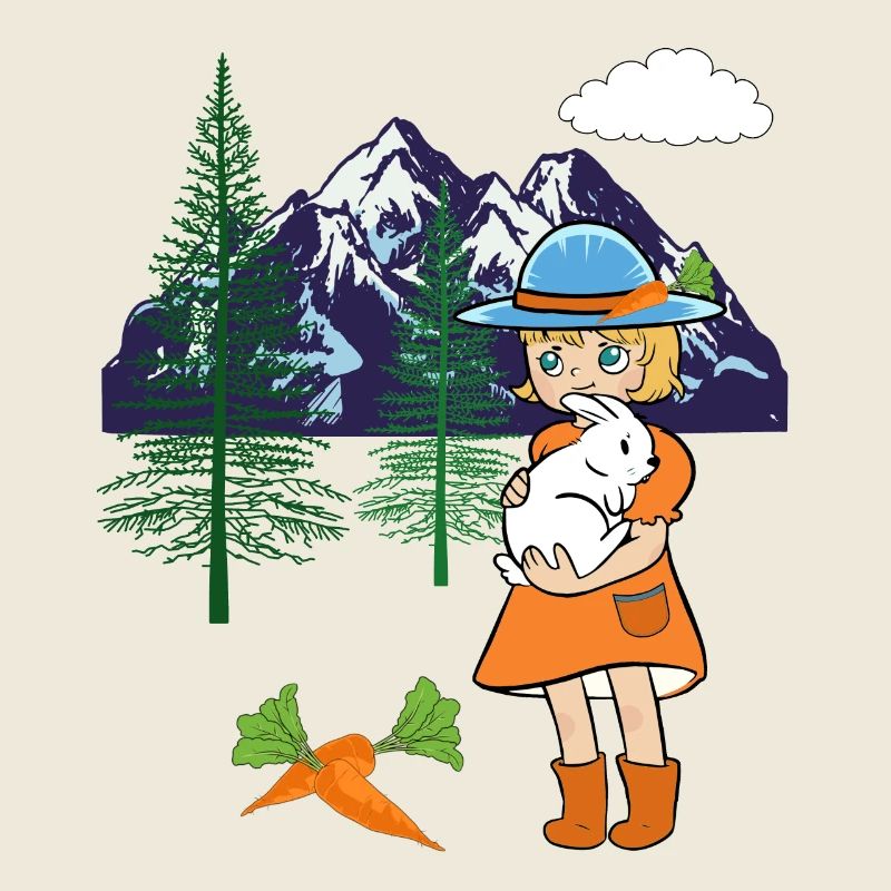Joyeuses Pâques Fille Lapin Lapin Navets Montagnes