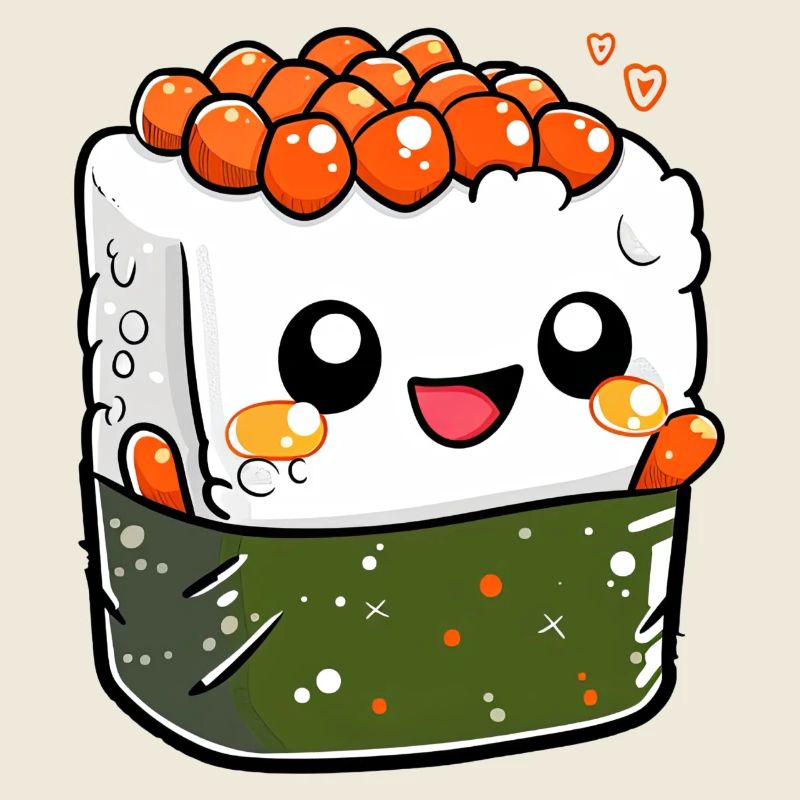 Rouleau de sushi mignon avec un visage souriant,