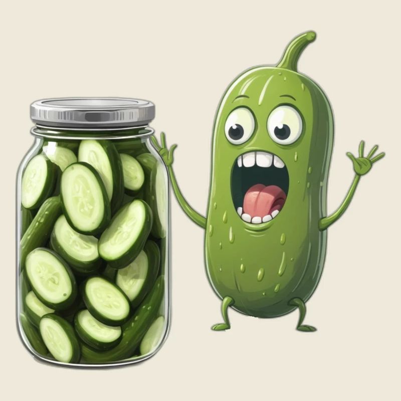 Cornichon réagissant à un pot de cornichons - Amateurs de cornichons