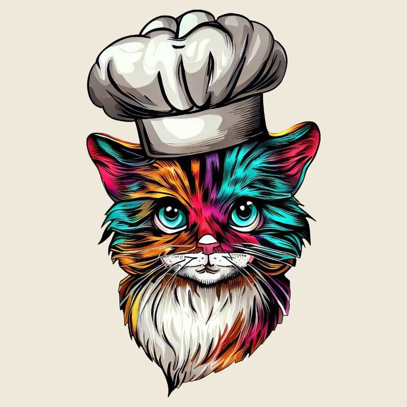 Kochende Katze mit Regenbogen, Kreatives