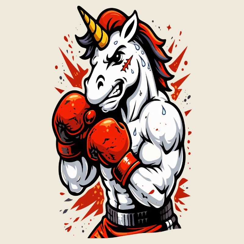 Angry Unicorn Boxing Power Illustration