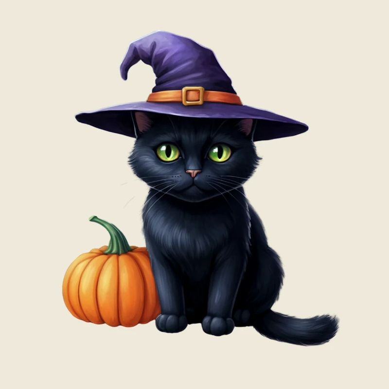 Witch cat with pumpkin