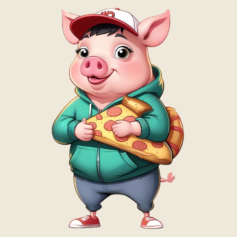 Cochon en sweat à capuche avec part de pizza