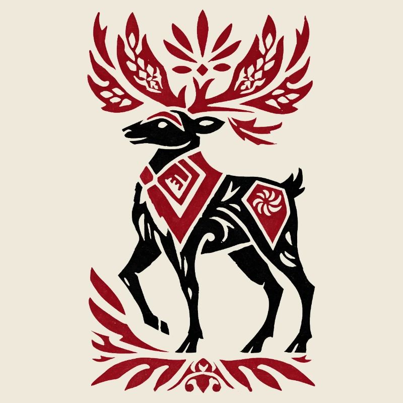 Nordic Tribal Deer – Winter Forest Decoration Design