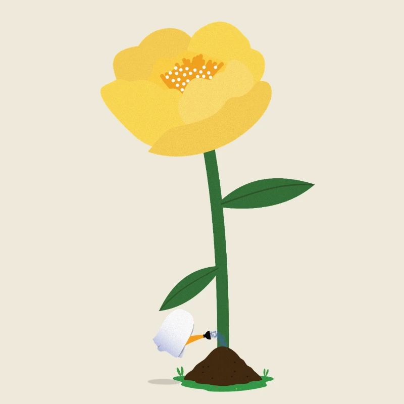 Gelbe Blume mit Geister-Gießkanne