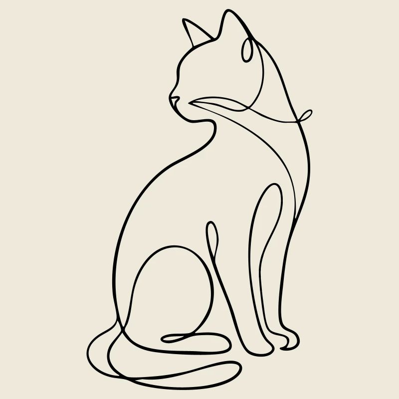 Einzeilige sitzende Katzensilhouette