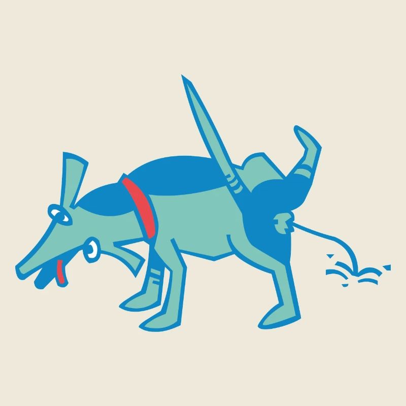 little blue dog pulls against a wall